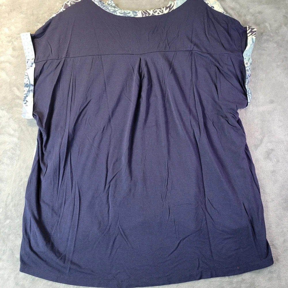 Avenue Womens Blue Patchwork Mixed Media Top‎ 18 20 Short Sleeve Boho Casual - Picture 3 of 10